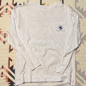 Southern Proper White Long-Sleeve Pocket Tee with Navy Logo